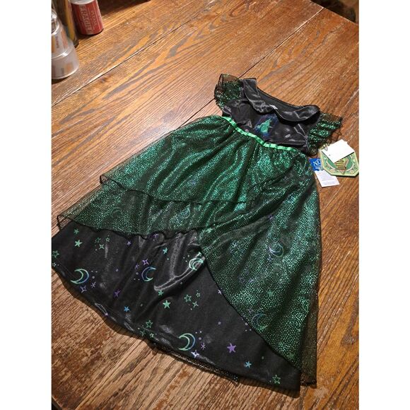 New Wicked Girl 3T Flame Resistant Green Black Star Moon Costume Dress Nightgown - Picture 1 of 5